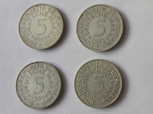 Konvolut, 4 Münzen Silberadler 1951