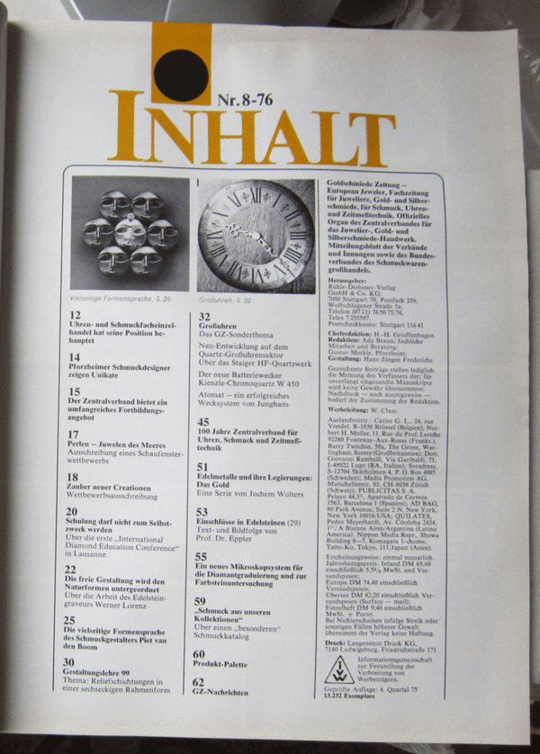 Goldschmiedezeitung, European Jeweler 8-1976
