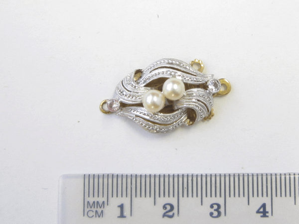 Perl-Schließe, weiße Spinelle, echt Gold 750