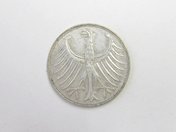 5 DM, Silbermünze, Silberadler, 1968 D