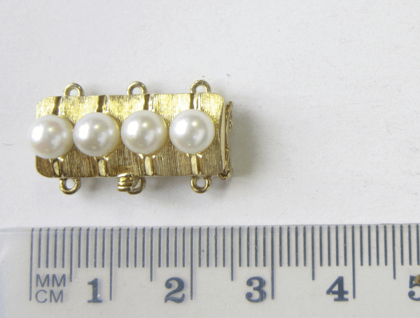Dreireihige Perlschließe, echt Gelbgold 585